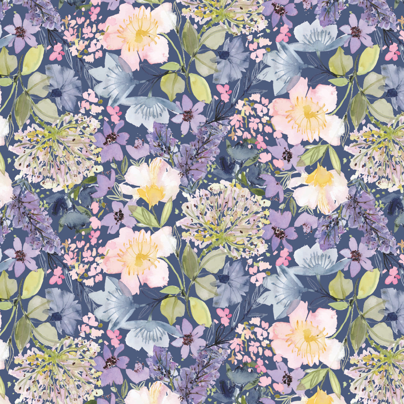 House of Blooms Collection-Floral Symphony-100% Cotton-Periwinkle