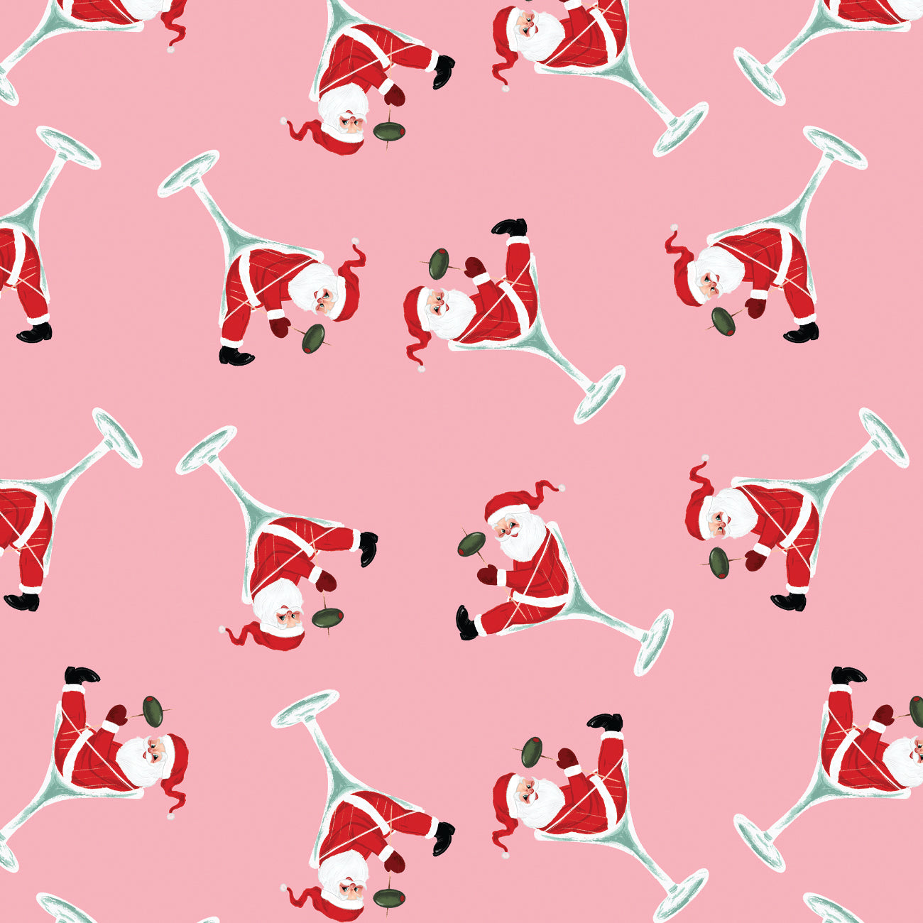 North Pole Social Club Collection-Santa Martini-Pink-100% Cotton-19010104-01