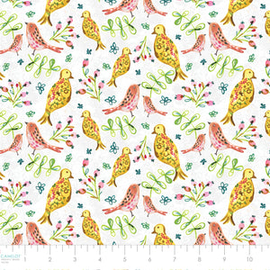 Nature's Melody Collection-Bird Songs-100% Cotton-White