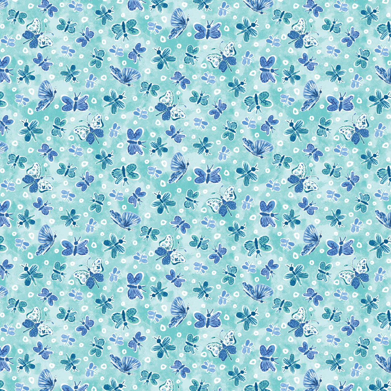 Nature's Melody Collection-Ditsy Butterflies-100% Cotton-Blue