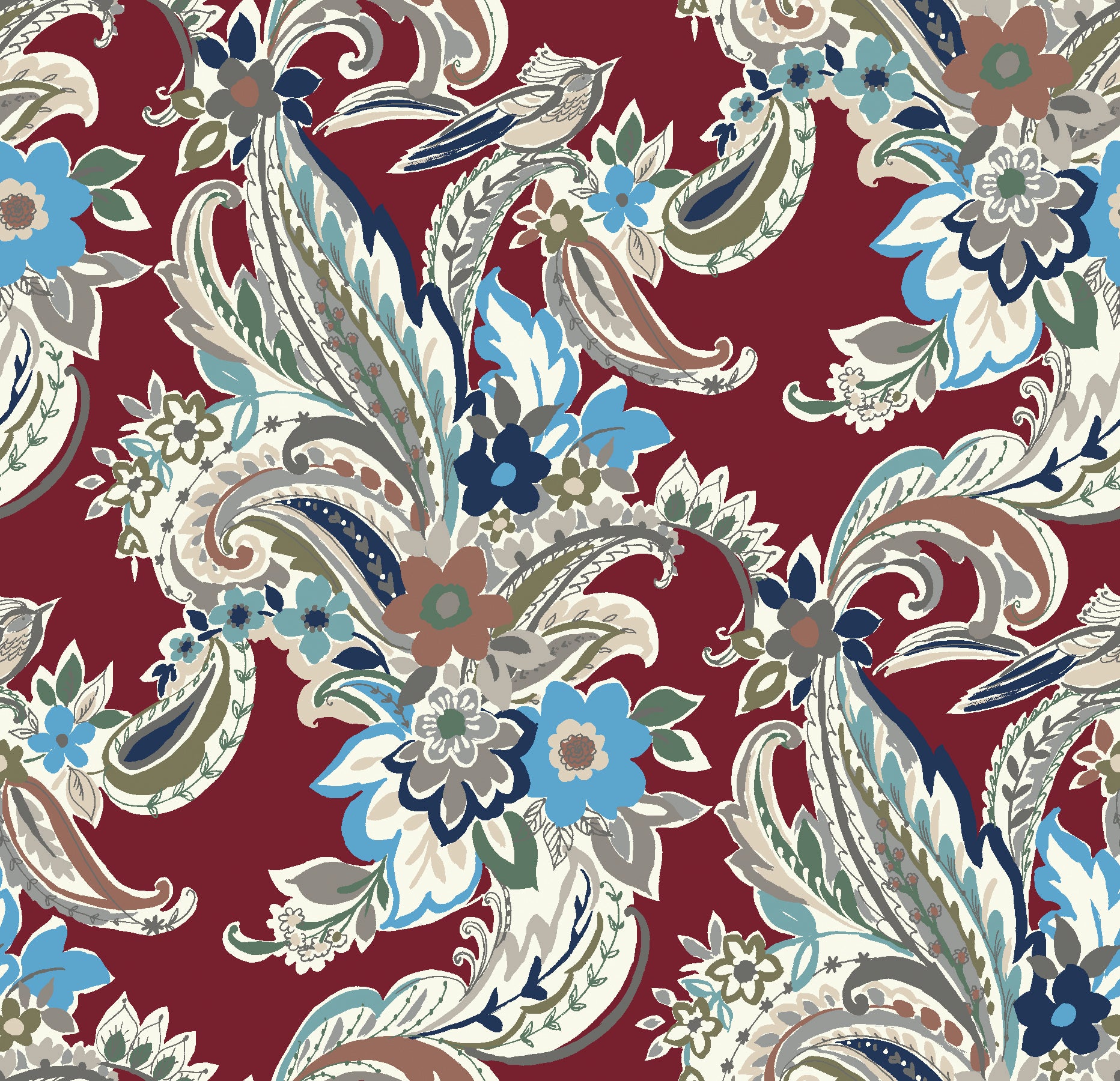 Winter Paisley Collection-Winter Paisley-100% Cotton-Red-21231001-02