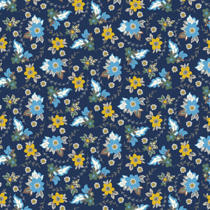 Collection Cachemire d'Hiver-   Fleurs cachemire  100% Coton-Bleu-21231004-01