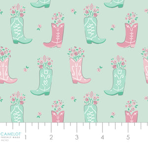 Collection Rodéo Rose -Bottes en fleurs-Aqua clair-100% coton-21240302-02