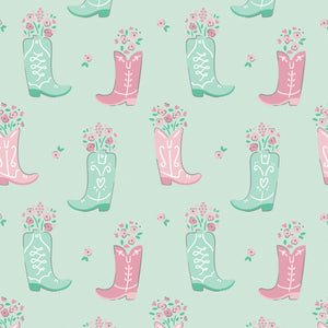 Rodeo Rose Collection-Boots in Bloom-Light Aqua-100% Cotton-21240302-02