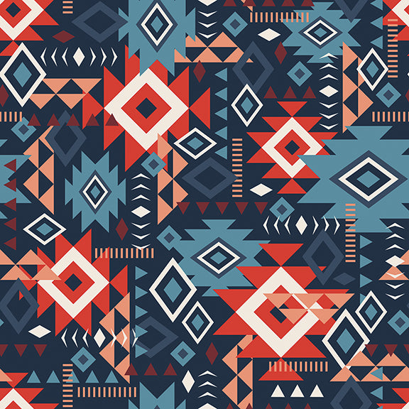 Spirit Peaks Collection-Aztec Geo Grid-Navy-100% Cotton-21250203-02