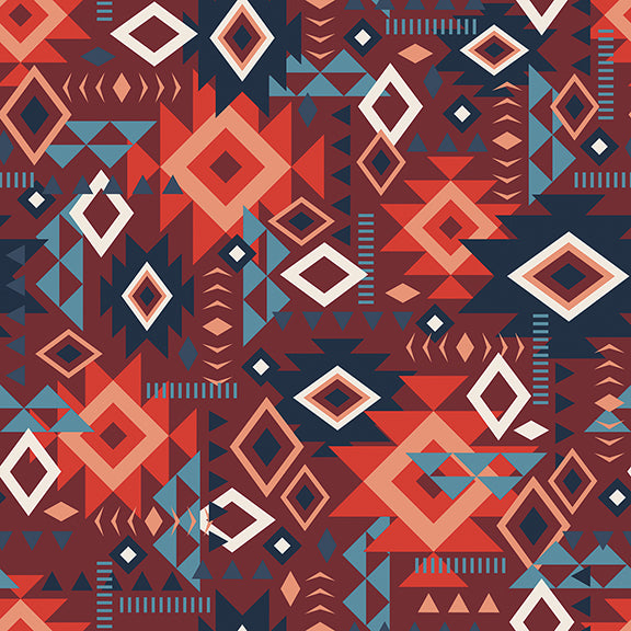 Spirit Peaks Collection-Aztec Geo Grid-Rust-100% Cotton-21250203-03