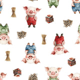 Three Little Pigs Collection-Tiny Builders-Quilting Cotton-White -21250805-01