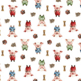 Three Little Pigs Collection-Tiny Builders-Quilting Cotton-White -21250805-01