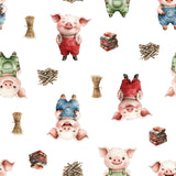 Three Little Pigs Collection-Tiny Builders-Quilting Cotton-White -21250805-01
