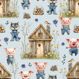 Three Little Pigs Collection-House of Wood-Quilting Cotton-Blue -21250806-01