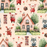 Three Little Pigs Collection-House of Bricks-Quilting Cotton-Peach -21250807-01