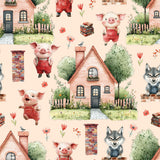 Three Little Pigs Collection-House of Bricks-Quilting Cotton-Peach -21250807-01