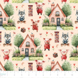 Three Little Pigs Collection-House of Bricks-Quilting Cotton-Peach -21250807-01