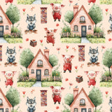 Three Little Pigs Collection-House of Bricks-Quilting Cotton-Peach -21250807-01