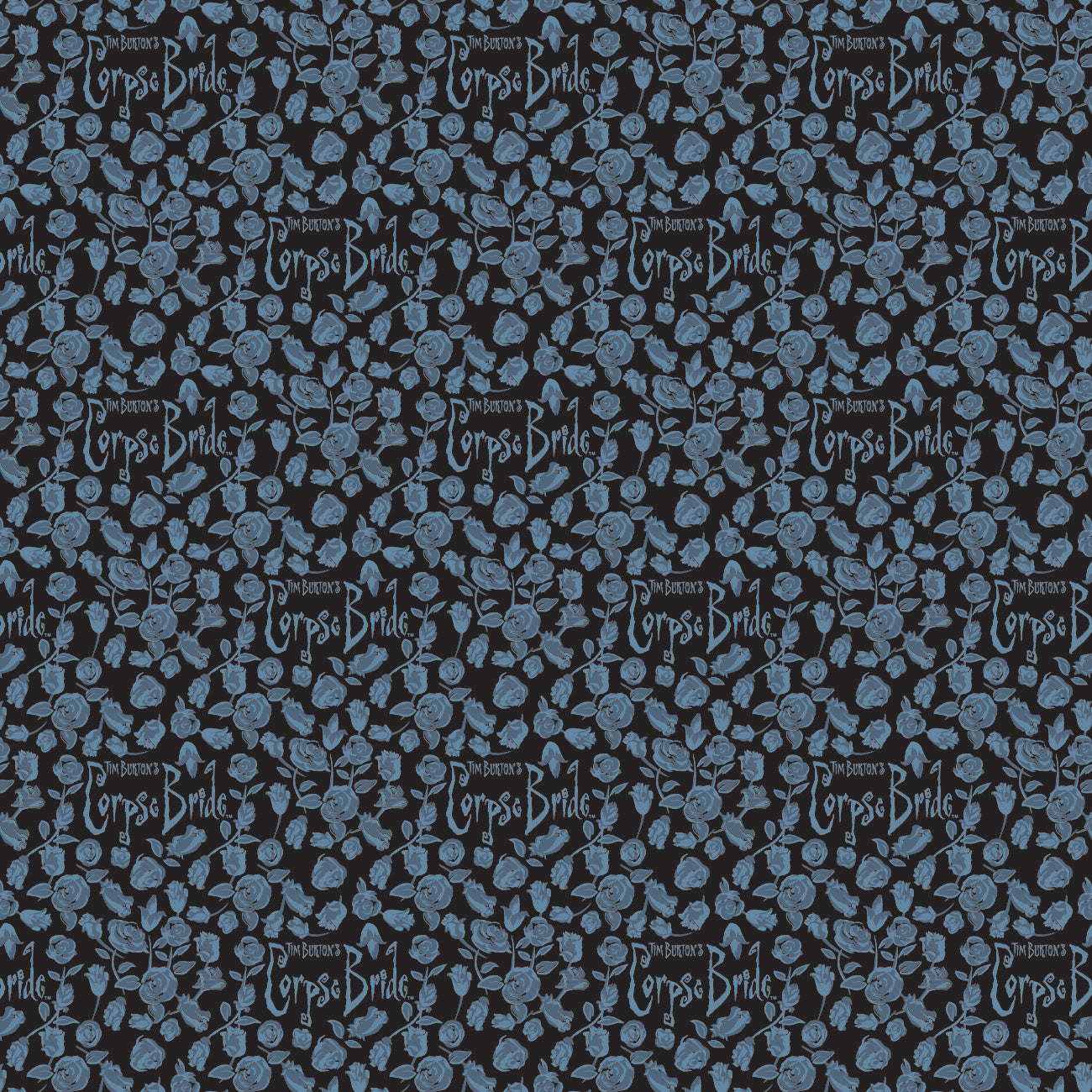 Corpse Bride Collection-Roses & Title-Blue-100% Cotton-23290106-01