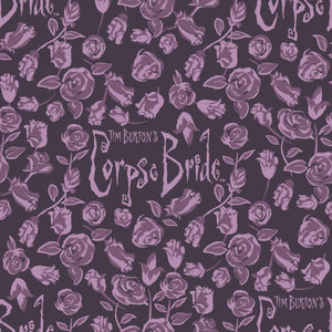 Corpse Bride Collection-Roses & Title-Purple-100% Cotton-23290106-02
