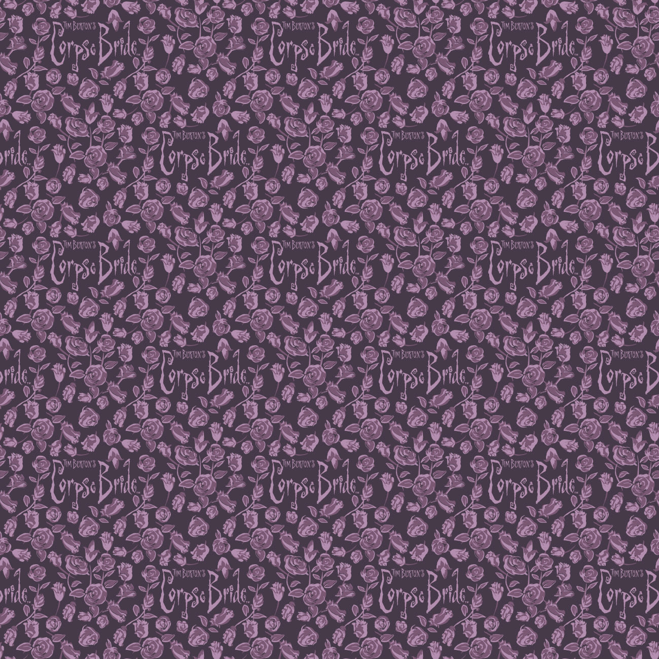 Corpse Bride Collection-Roses & Title-Purple-100% Cotton-23290106-02