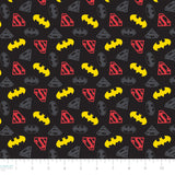 Justice League - Batman & Superman Collection-DC Iconic Logos-Quilting Cotton-Black-23421518-01