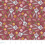 Looney Tunes Floral Collection-Sunny Side Bugs-Quilting Cotton-Raspberry -23600236-03