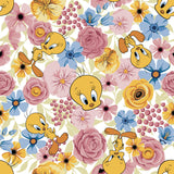 Looney Tunes Floral Collection-Tweety Bouquet-Quilting Cotton- White-23600240-01