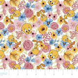 Looney Tunes Floral Collection-Tweety Bouquet-Quilting Cotton- White-23600240-01
