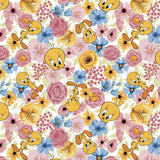 Looney Tunes Floral Collection-Tweety Bouquet-Quilting Cotton- White-23600240-01