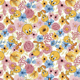 Looney Tunes Floral Collection-Tweety Bouquet-Quilting Cotton- White-23600240-01