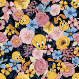 Looney Tunes Floral Collection-Tweety Bouquet-Quilting Cotton-Black -23600240-02