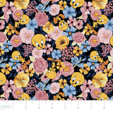 Looney Tunes Floral Collection-Tweety Bouquet-Quilting Cotton-Black -23600240-02