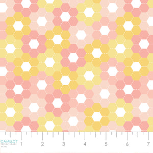 Hexie Flowers Collection-Medium Stitched Hexies-100% Cotton-Pink-Yellow