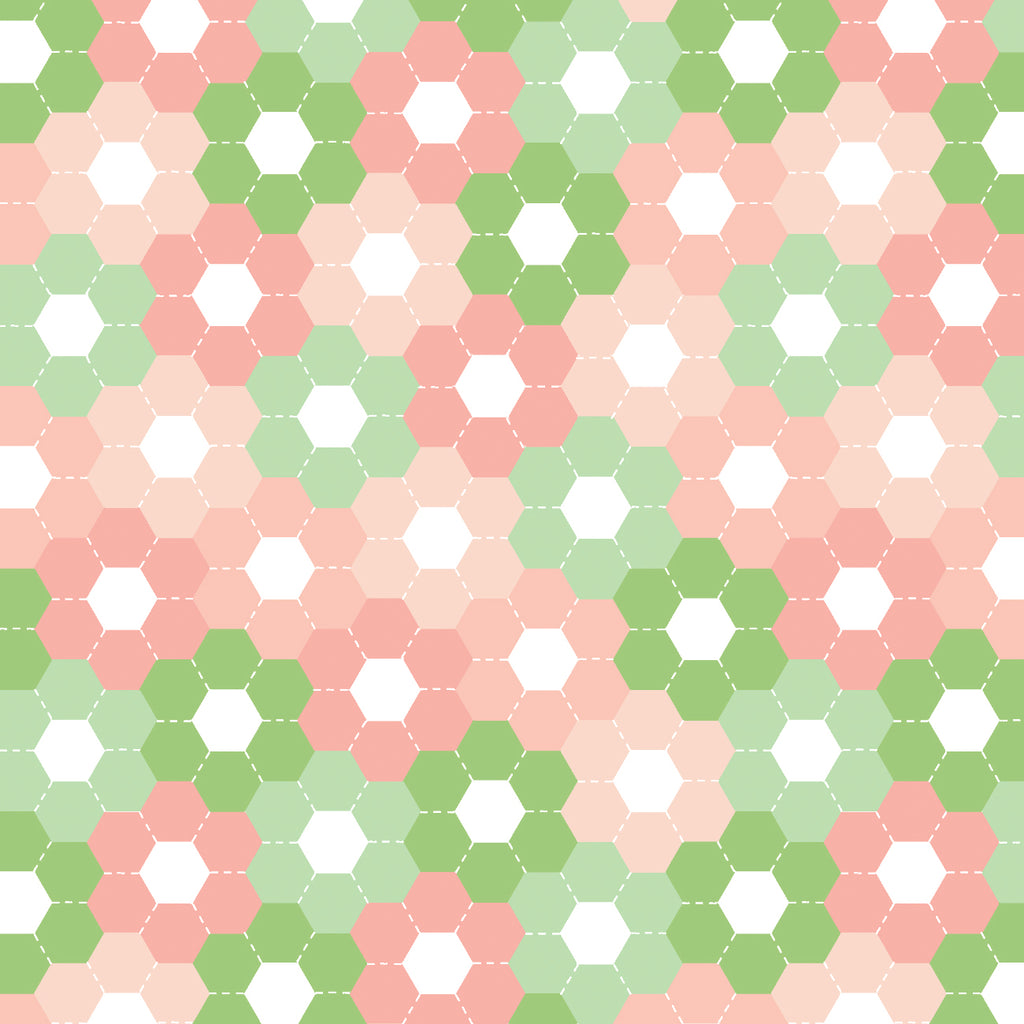 Hexie Flowers Collection-Medium Stitched Hexies-100% Cotton-Pink-Green