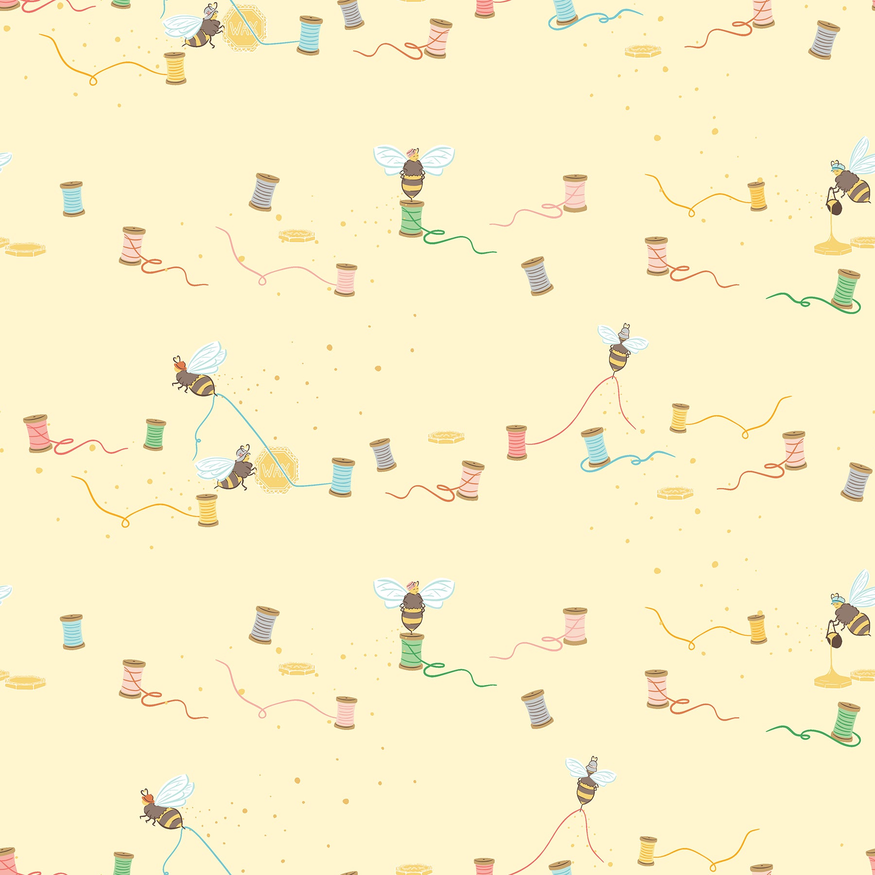 Quilting Bees Collection-Bee Thready-Light Yellow-100% Cotton 37230204-02
