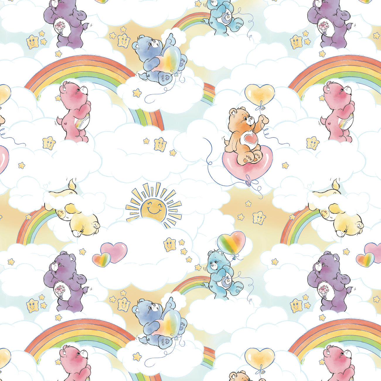 Care Bears Sketch Art Collection-Sketched Care Bears in the Clouds-Multi-100% Cotton-44011001-01