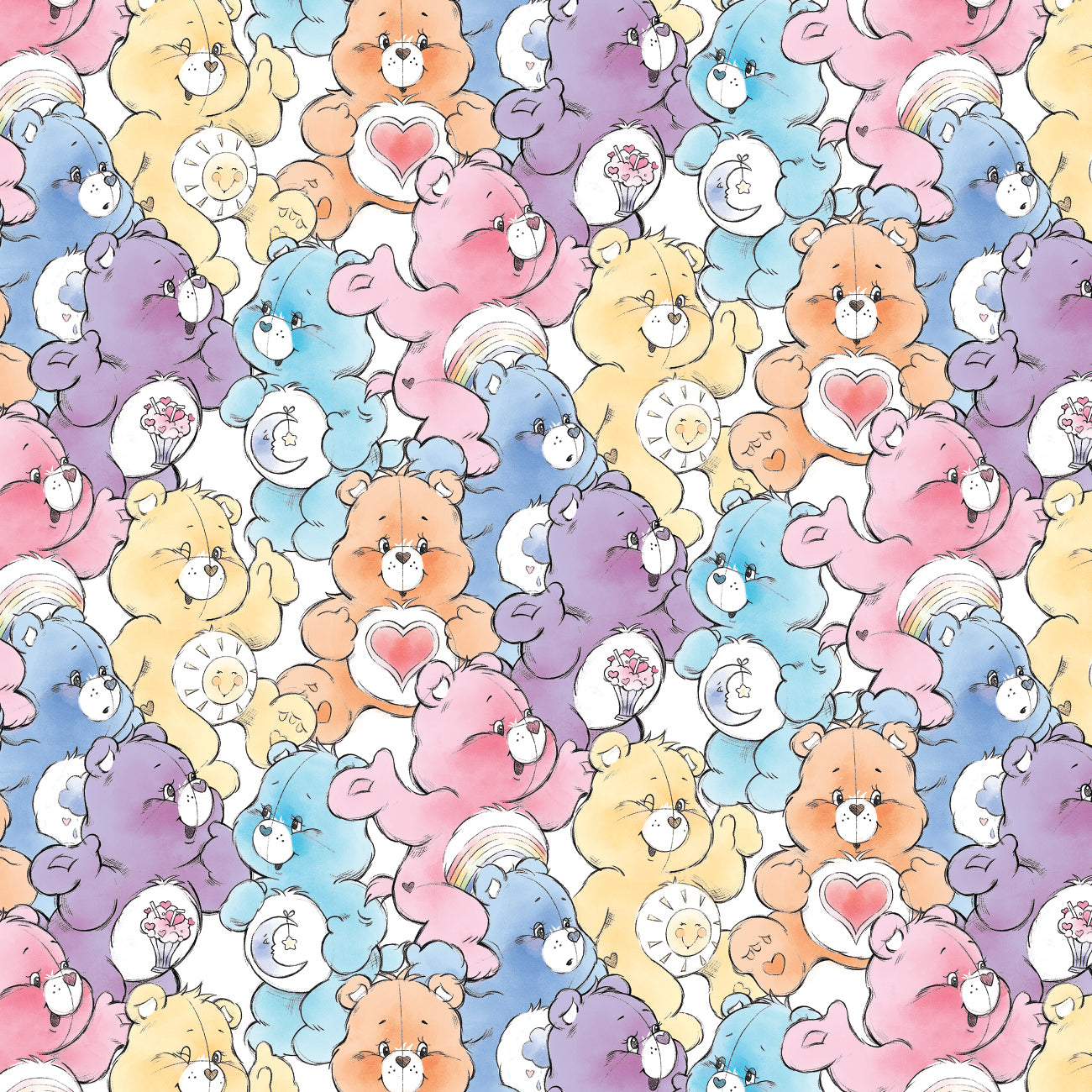 Care Bears Sketch Art Collection-Sketched Care Bears Packed-Multi-100% Cotton-44011002-01