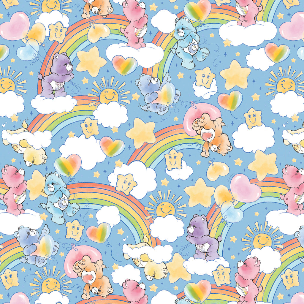 Care Bears Sketch Art Collection-Sketched Care Bears Rainbows-Blue-100% Cotton-44011003-02