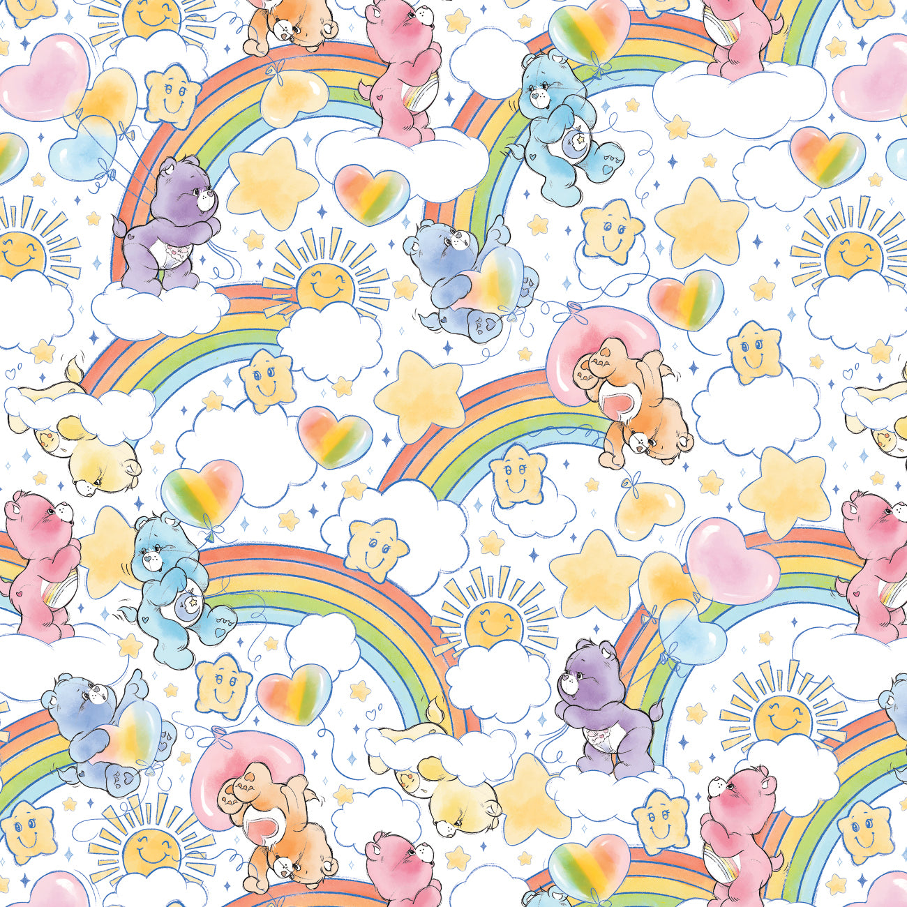 Care Bears Sketch Art Collection-Sketched Care Bears Rainbows-White-100% Cotton-44011003-06