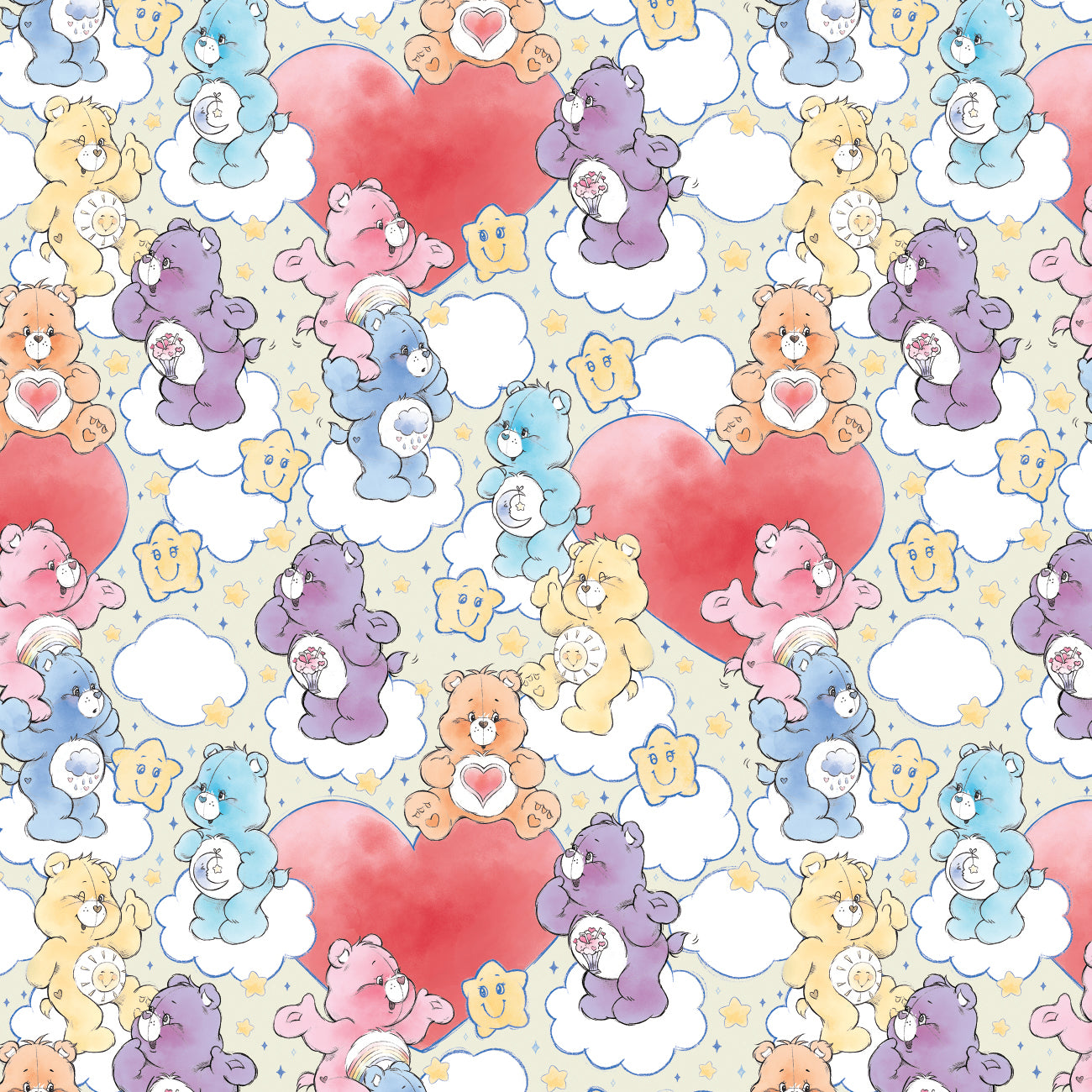 Care Bears Sketch Art Collection-Sketched Care Bears Hearts-Yellow-100% Cotton-44011004-01