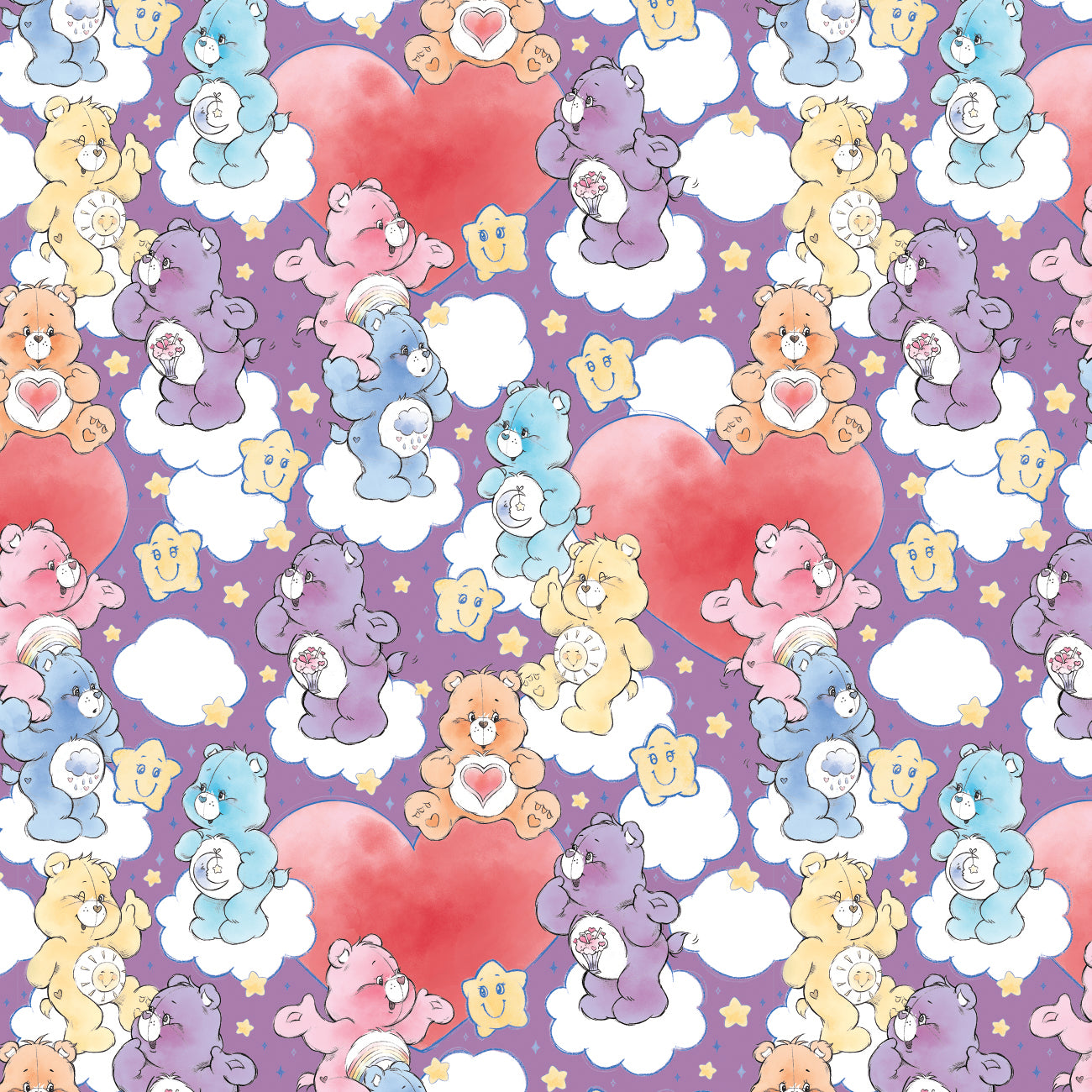 Care Bears Sketch Art Collection-Sketched Care Bears Hearts-Purple-100% Cotton-44011004-03