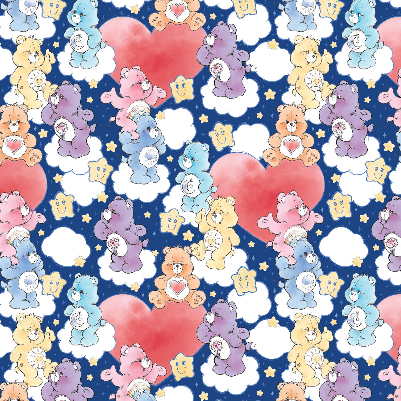 Care Bears Sketch Art Collection-Sketched Care Bears Hearts-Navy-100% Cotton-44011004-05