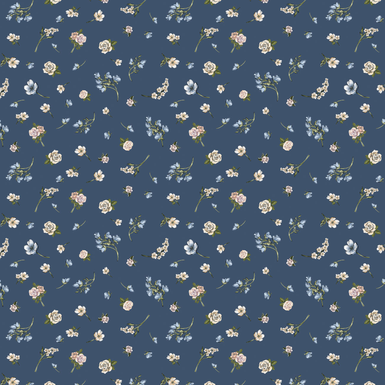 Collection Thé et Poésie-Fleurs Dispersées- Bleu Marine