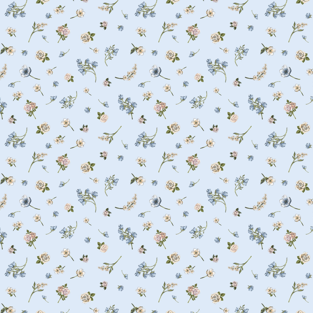 Collection Thé et Poésie-Fleurs Dispersées Bleu Pâle