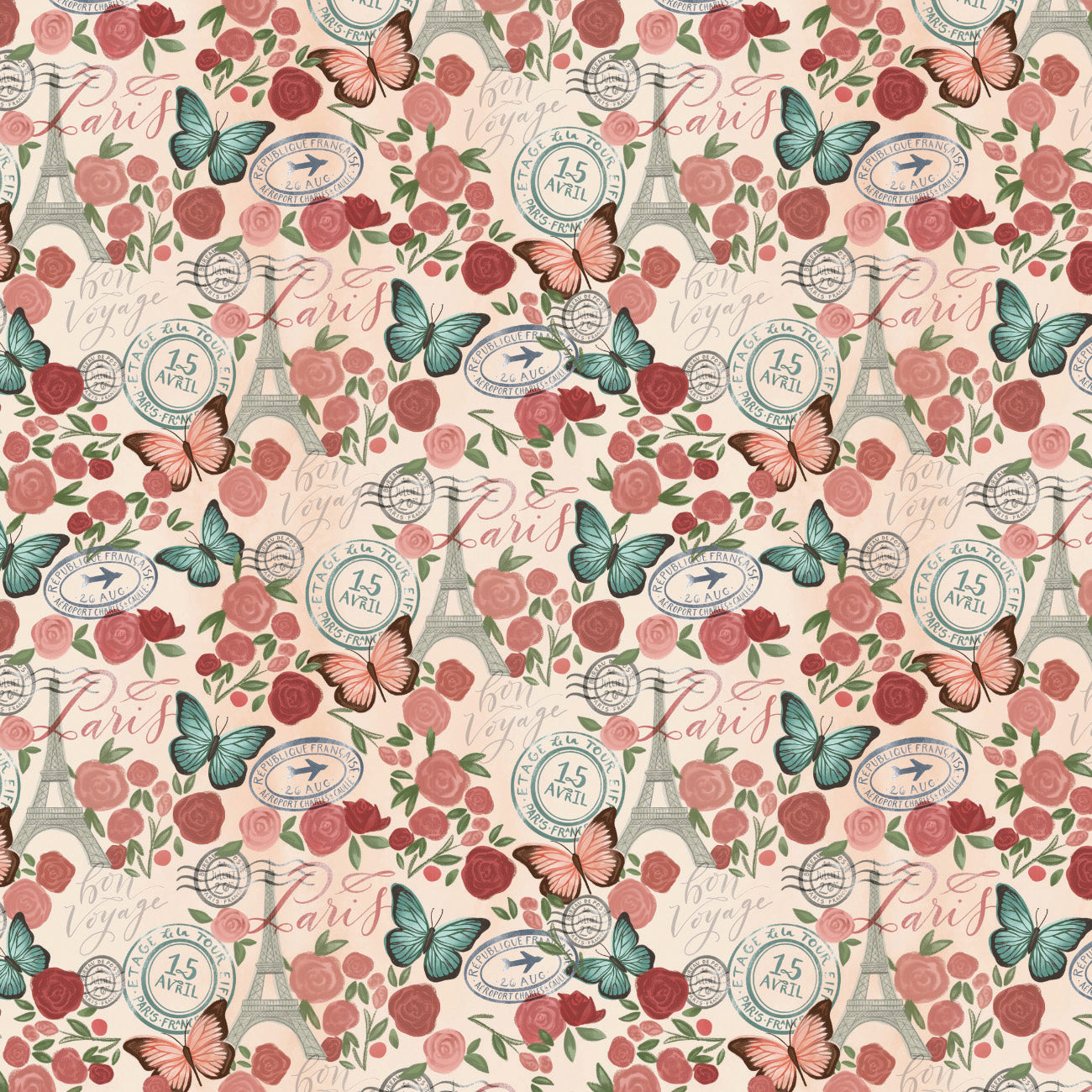 Fleurs & Flutter Collection-Paris-Beige-100% Cotton-50250101-01