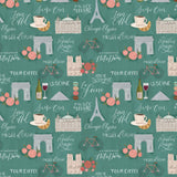 Fleurs & Flutter Collection-Sightseeing-Teal-100% Cotton-50250102-01