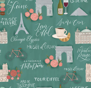 Fleurs & Flutter Collection-Sightseeing-Teal-100% Cotton-50250102-01