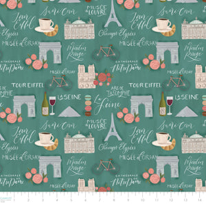 Fleurs & Flutter Collection-Sightseeing-Teal-100% Cotton-50250102-01