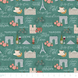 Fleurs & Flutter Collection-Sightseeing-Teal-100% Cotton-50250102-01