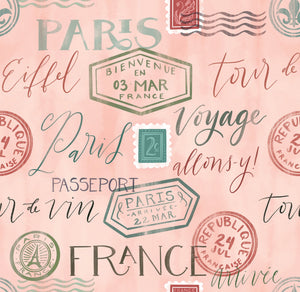 Fleurs & Flutter Collection-Passport Stamps-Pink-100% Cotton-50250103-01