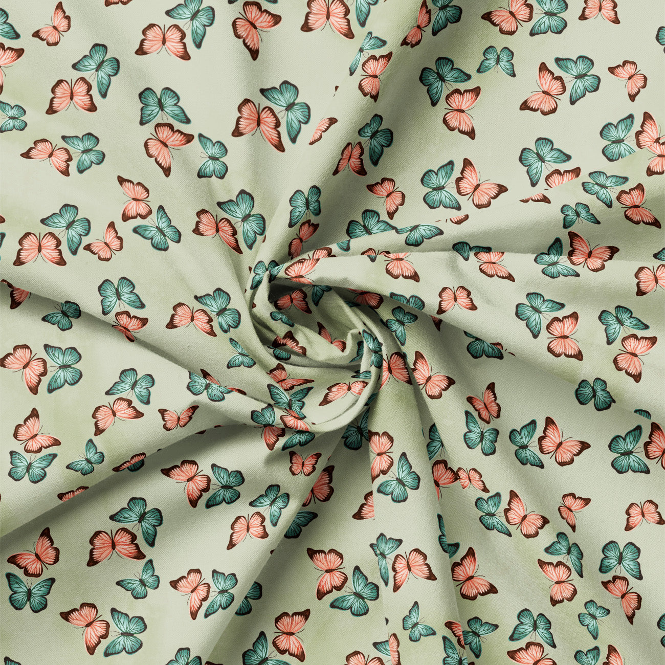 Fleurs & Flutter Collection-Butterflies-Light Green-100% Cotton-50250104-01