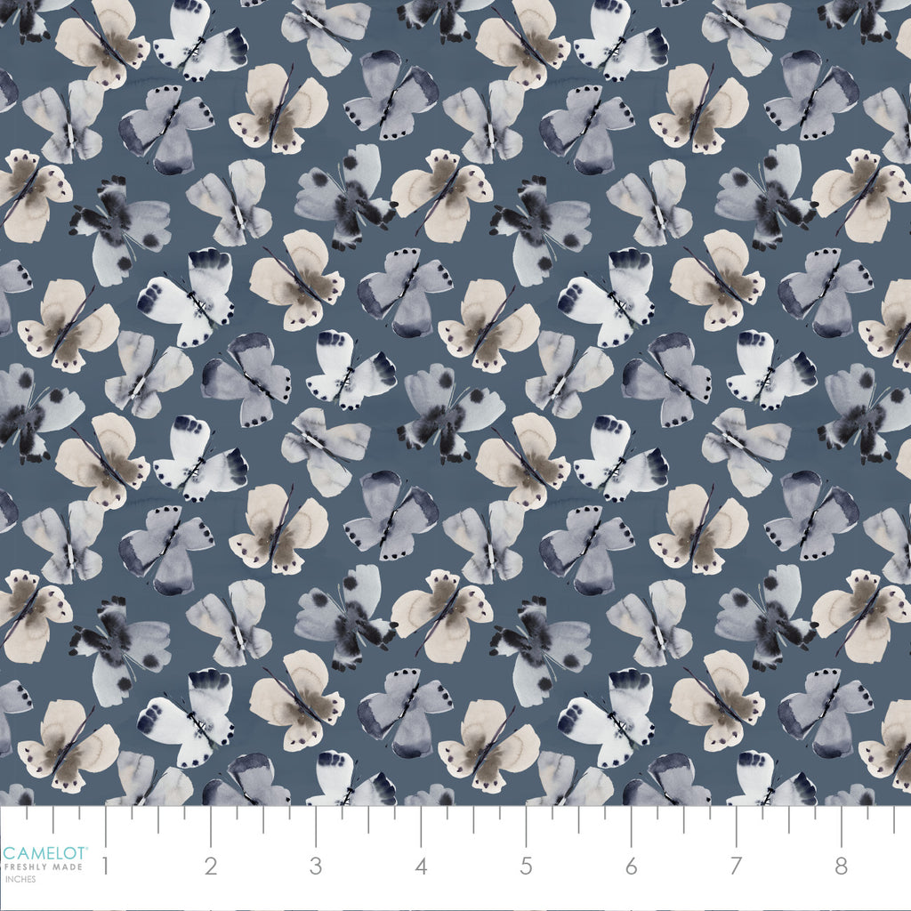 Mood Garden Collection-Butterfly Flutters-100% Cotton-Slate Blue
