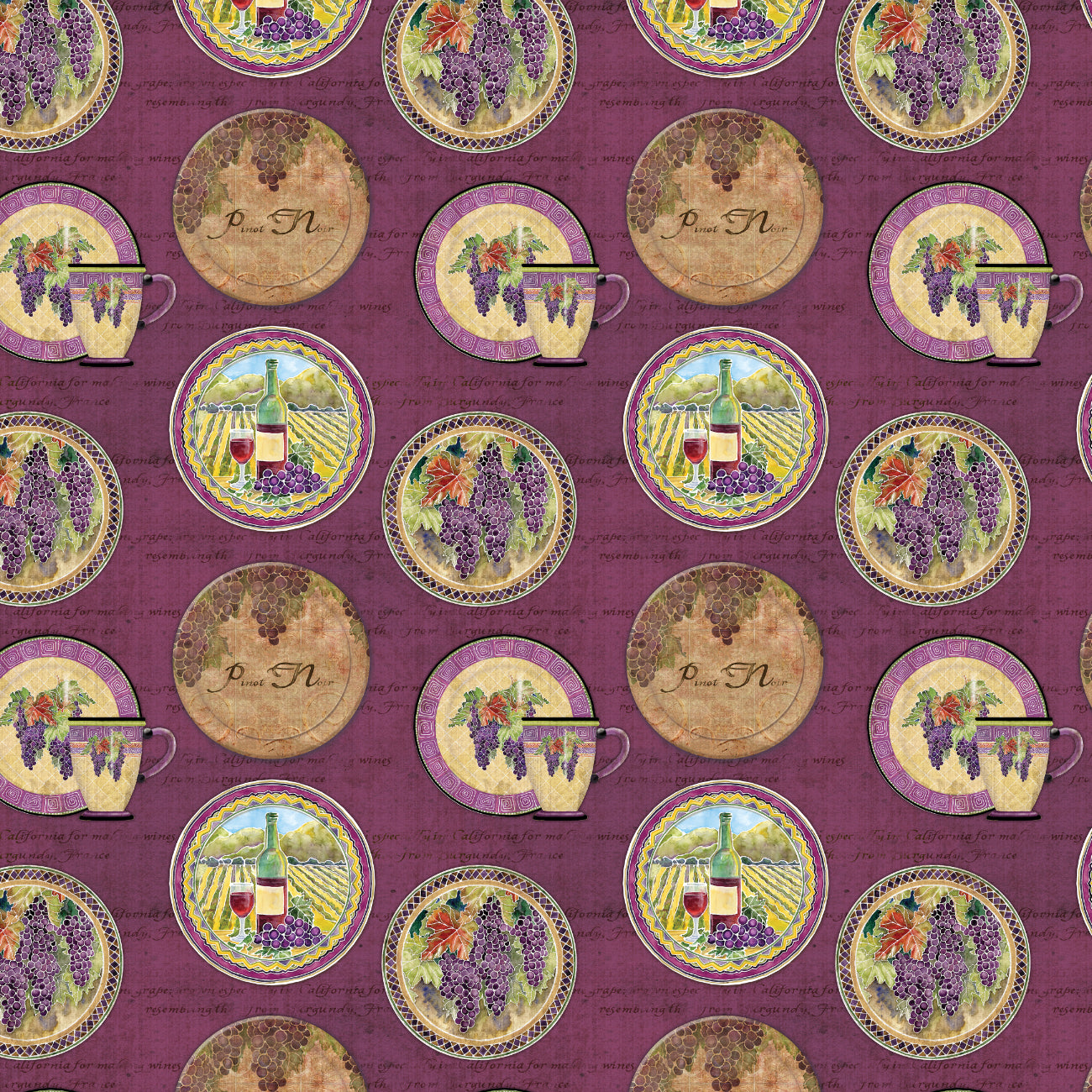 Aged Vineyard Collection-Medallions-100% Cotton-Purple-55230505-02